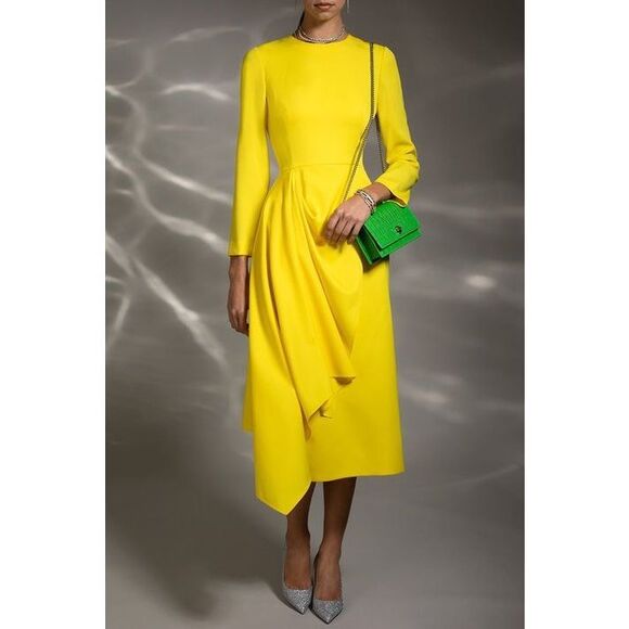 Alexander McQueen Long-Sleeved Draped Midi-Dress - Picture 1 of 11